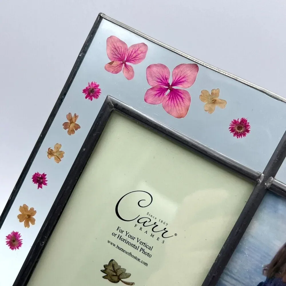 Carr Burnes of Boston 4 Photo Glass Picture Frame Dried Flowers Boho Collage
